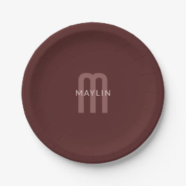 Modern ogende monogrammed naam | Maroon Red Papieren Bordje