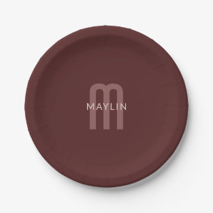 Modern ogende monogrammed naam   Maroon Red Papieren Bordje