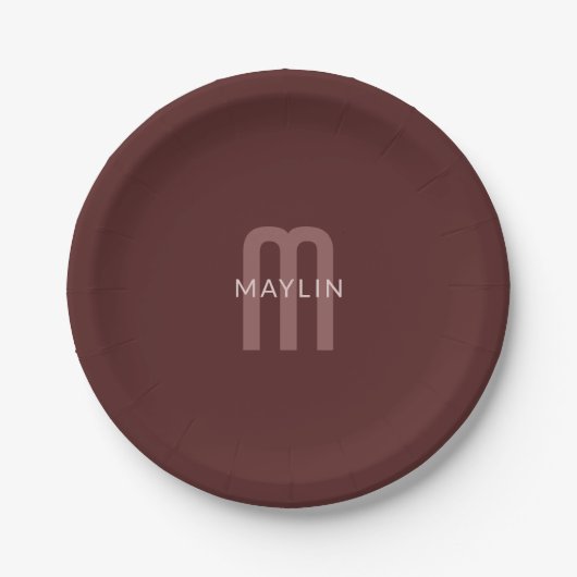 Modern ogende monogrammed naam | Maroon Red Papieren Bordje (Voorkant)