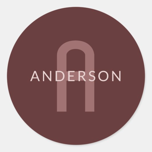 Modern ogende monogrammed naam | Maroon Red Ronde Sticker (Voorkant)