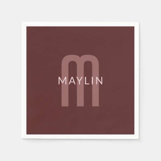 Modern ogende monogrammed naam | Maroon Red Servet (Voorkant)