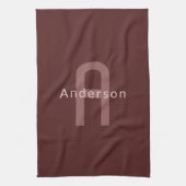 Modern ogende monogrammed naam | Maroon Red Theedoek (Verticaal)