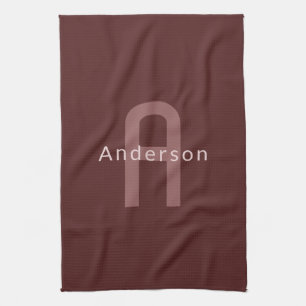 Modern ogende monogrammed naam Maroon Red Theedoek