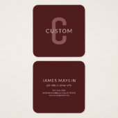 Modern ogende monogrammed naam | Maroon Red Vierkante Visitekaartjes (Voorkant /achterkant)