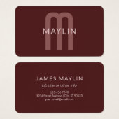 Modern ogende monogrammed naam | Maroon Red Visitekaartje (Voorkant /achterkant)