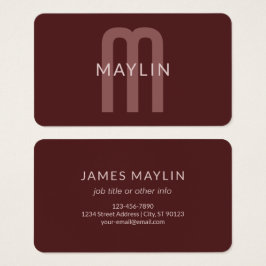 Modern ogende monogrammed naam | Maroon Red Visitekaartje