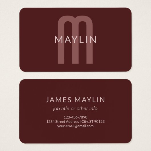 Modern ogende monogrammed naam | Maroon Red Visitekaartje (Voorkant /achterkant)