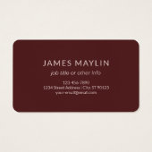 Modern ogende monogrammed naam | Maroon Red Visitekaartje (Achterkant)