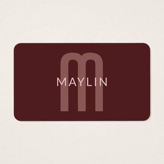 Modern ogende monogrammed naam | Maroon Red Visitekaartje (Voorkant)