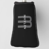 Modern ogende monogrammed naam | Zwart Grijs Wit Golfheadcover (Draai 90)