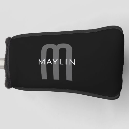Modern ogende monogrammed naam | Zwart Grijs Wit Golfheadcover (Voorkant)