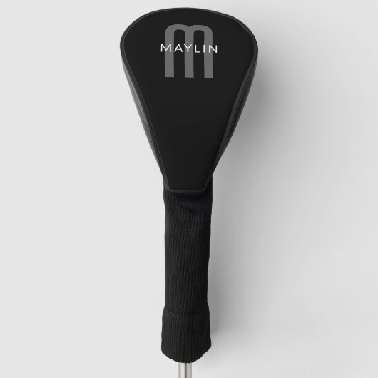 Modern ogende monogrammed naam | Zwart Grijs Wit Golfheadcover (Voorkant)