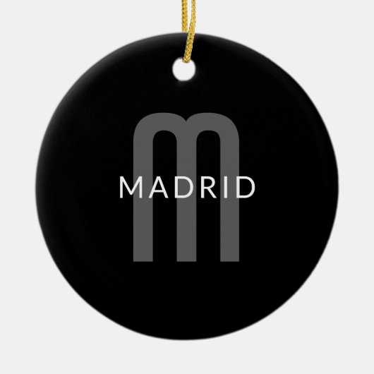 Modern ogende monogrammed naam | Zwart Grijs Wit Keramisch Ornament (Voorkant)