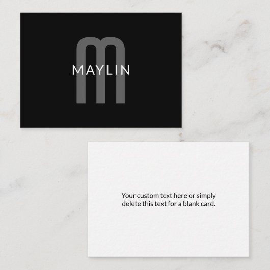 Modern ogende monogrammed naam | Zwart Grijs Wit Notitiekaartje (Voorkant / Achterkant)
