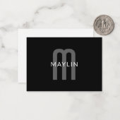 Modern ogende monogrammed naam | Zwart Grijs Wit Notitiekaartje (Voorkant / Achterkant in situ)