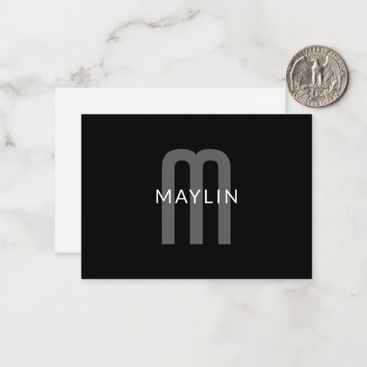 Modern ogende monogrammed naam | Zwart Grijs Wit Notitiekaartje (Voorkant / Achterkant in situ)