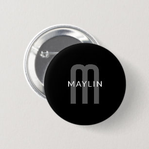 Modern ogende monogrammed naam   Zwart Grijs Wit Ronde Button 5,7 Cm