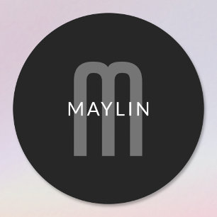 Modern ogende monogrammed naam   Zwart Grijs Wit Ronde Sticker