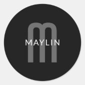 Modern ogende monogrammed naam | Zwart Grijs Wit Ronde Sticker (Voorkant)