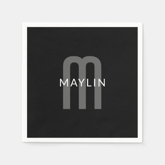 Modern ogende monogrammed naam | Zwart Grijs Wit Servet (Voorkant)