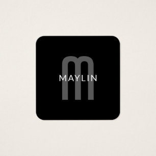 Modern ogende monogrammed naam Zwart Grijs Wit Vierkante Visitekaartjes