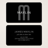 Modern ogende monogrammed naam | Zwart Grijs Wit Visitekaartje (Voorkant /achterkant)