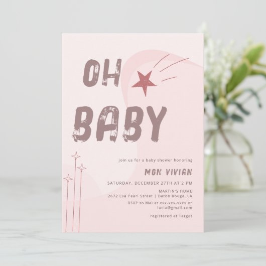 Modern Oh Baby Beige esthetisch Baby shower Kaart (Staand voorkant)