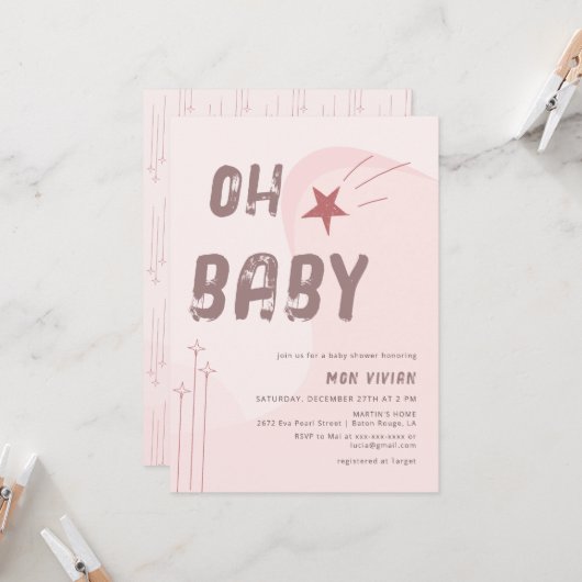 Modern Oh Baby Beige esthetisch Baby shower Kaart (Voorkant / Achterkant in situ)