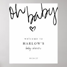 Modern Oh Baby Black en White Baby shower Welkom