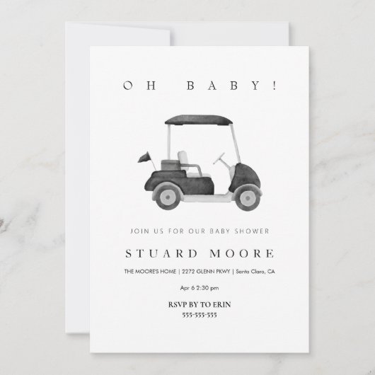 Modern Oh baby Black minimal golf baby shower Kaart (Voorkant)