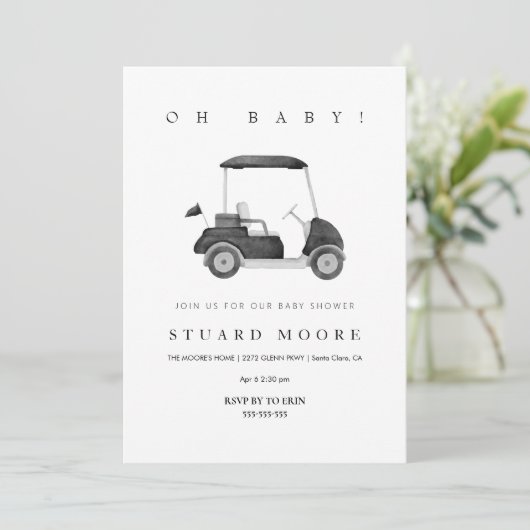 Modern Oh baby Black minimal golf baby shower Kaart (Staand voorkant)