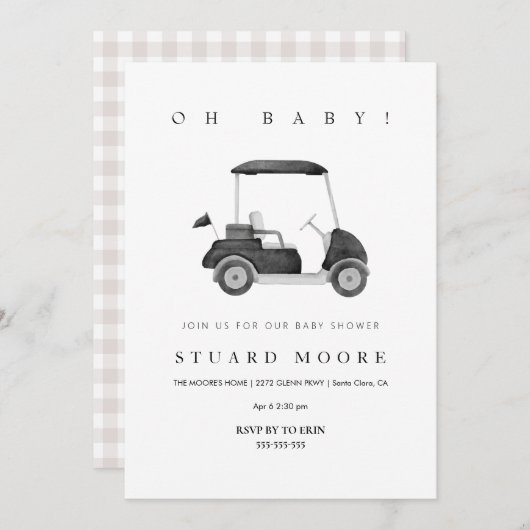 Modern Oh baby Black minimal golf baby shower Kaart (Voorkant / Achterkant)