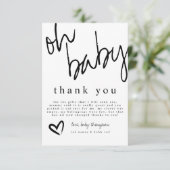Modern Oh Baby Black & White Baby shower Bedankkaart (Staand voorkant)