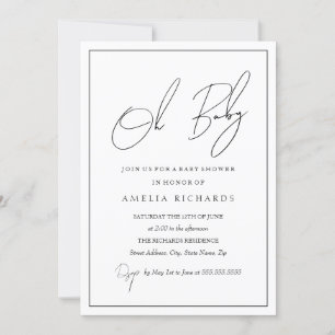 Modern Oh Baby Black White Baby shower Kaart