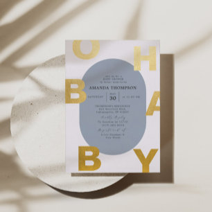 Modern Oh Baby Blue Boy Baby shower Gold Folie Uitnodiging