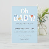 Modern Oh Baby Blue Boy Virtueel Baby shower Kaart (Staand voorkant)