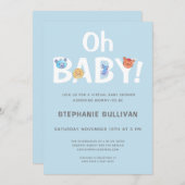 Modern Oh Baby Blue Boy Virtueel Baby shower Kaart (Voorkant / Achterkant)