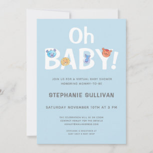 Modern Oh Baby Blue Boy Virtueel Baby shower Kaart