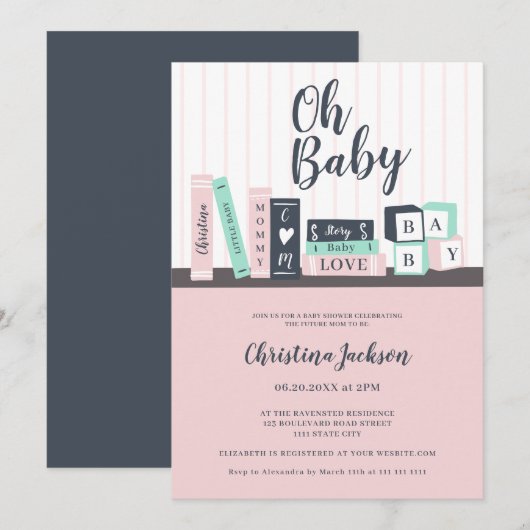 Modern oh baby boekenboekenplank baby shower kaart (Voorkant / Achterkant)
