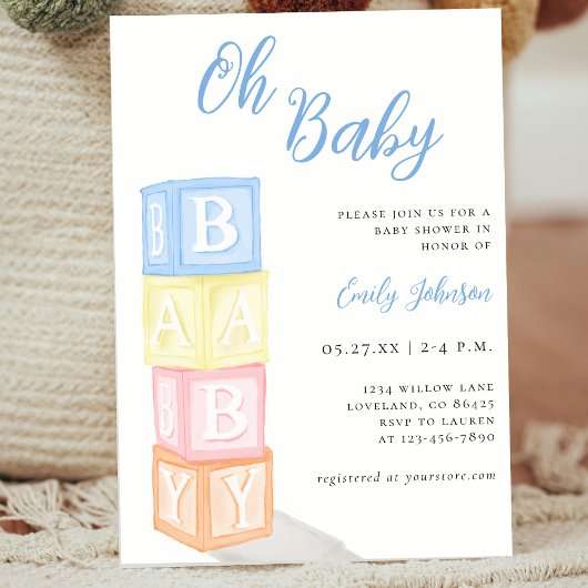 Modern Oh Baby Boy Baby shower Kaart