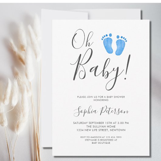 Modern Oh Baby Boy Baby shower Kaart