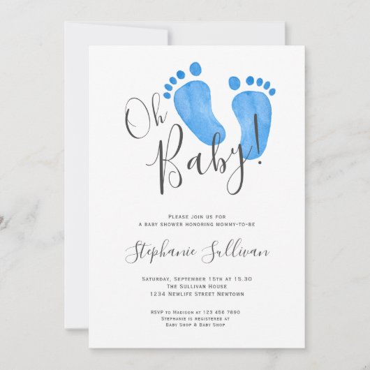 Modern Oh Baby Boy Baby shower Uitnodiging (Voorkant)
