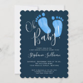 Modern Oh Baby Boy Navy Blue Baby shower Kaart (Voorkant)
