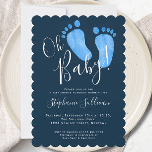 Modern Oh Baby Boy Navy Blue Baby shower Kaart