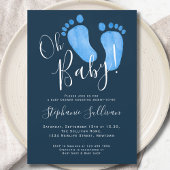 Modern Oh Baby Boy Navy Blue Baby shower Kaart