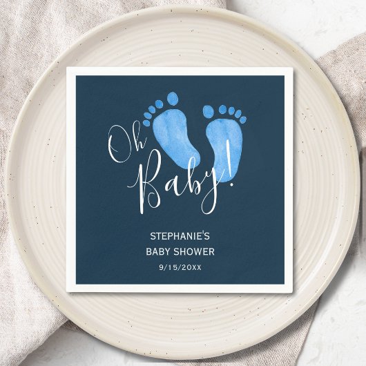 Modern Oh Baby Boy Navy Blue Baby shower Servet