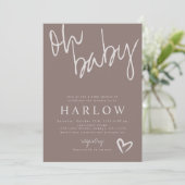 Modern Oh Baby Genderneutraal Baby shower uitnodig Aankondiging (Staand voorkant)