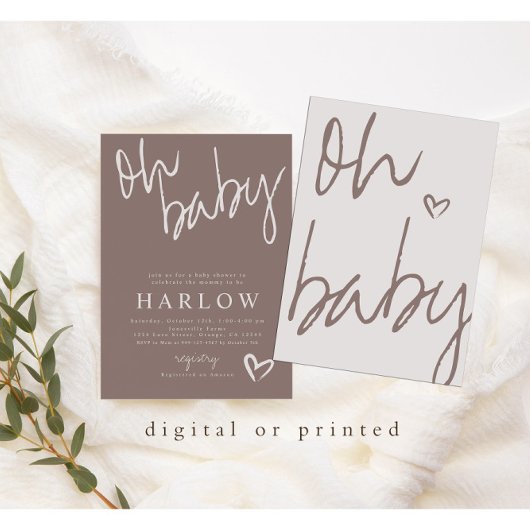 Modern Oh Baby Genderneutraal Baby shower uitnodig Aankondiging