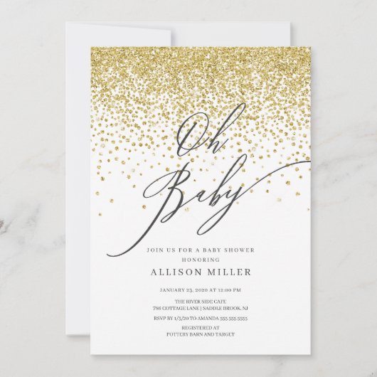 Modern Oh Baby Gold Glitter Baby shower Kaart (Voorkant)