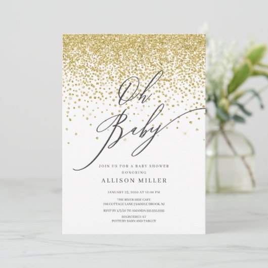 Modern Oh Baby Gold Glitter Baby shower Kaart (Staand voorkant)